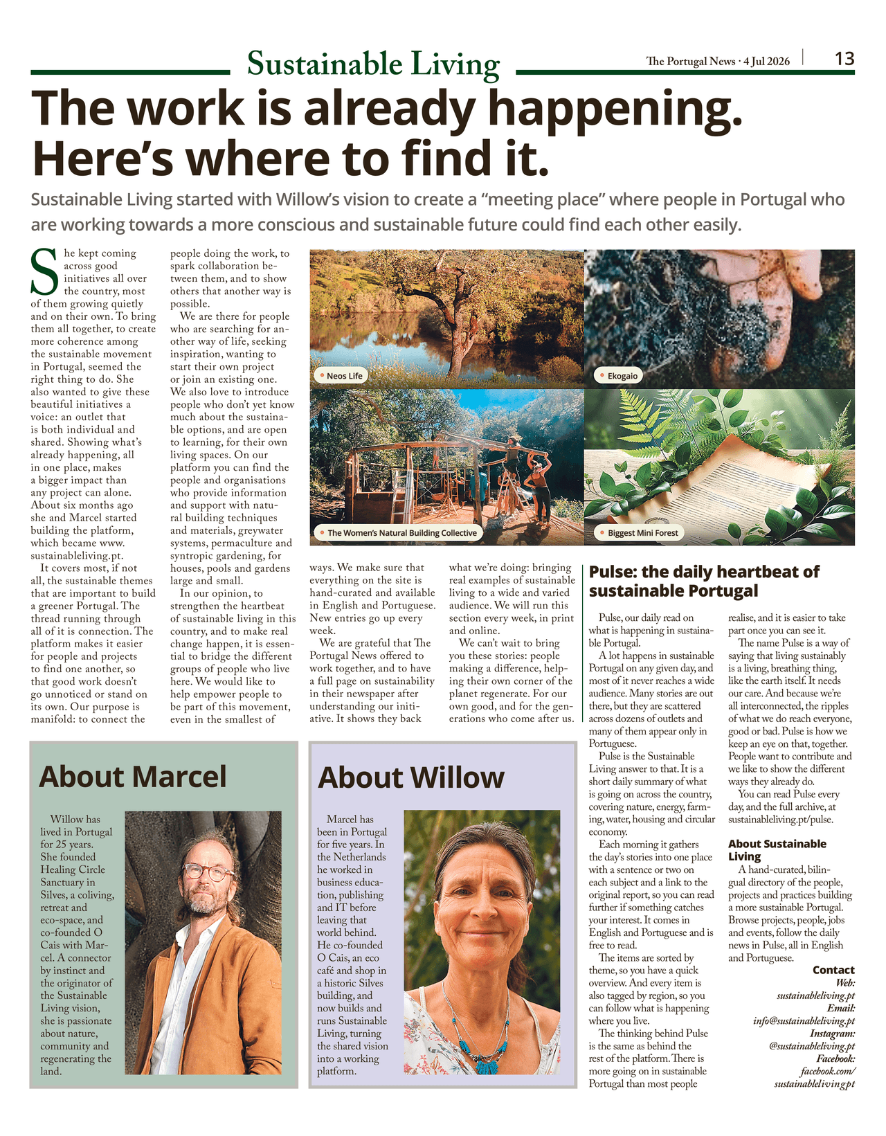 The Portugal News article “The work is already happening” featuring Sustainable Living